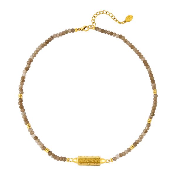 Halskette Edelstahl mit Perlen Bernsteinfarbe