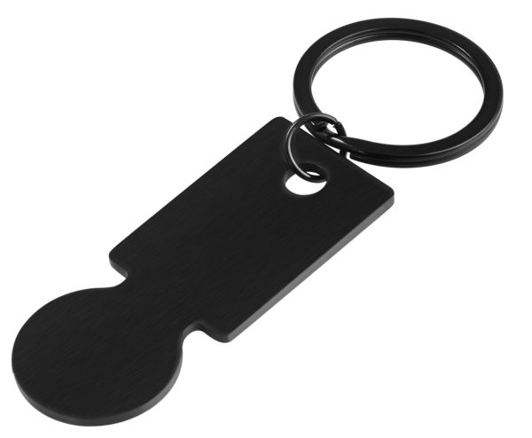 Schlüsselanhänger schwarz mit Gravur + Einkaufschip Edelstahl "Eddi"